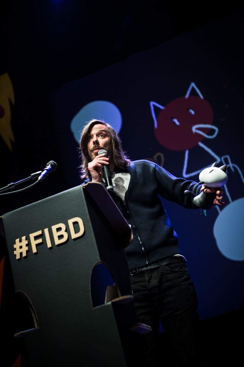 Cérémonie de Remise des Fauves, Théâtre d'Angoulême. Bretch Evens, Prix Spécial du Jury pour 'Les Rigoles'.