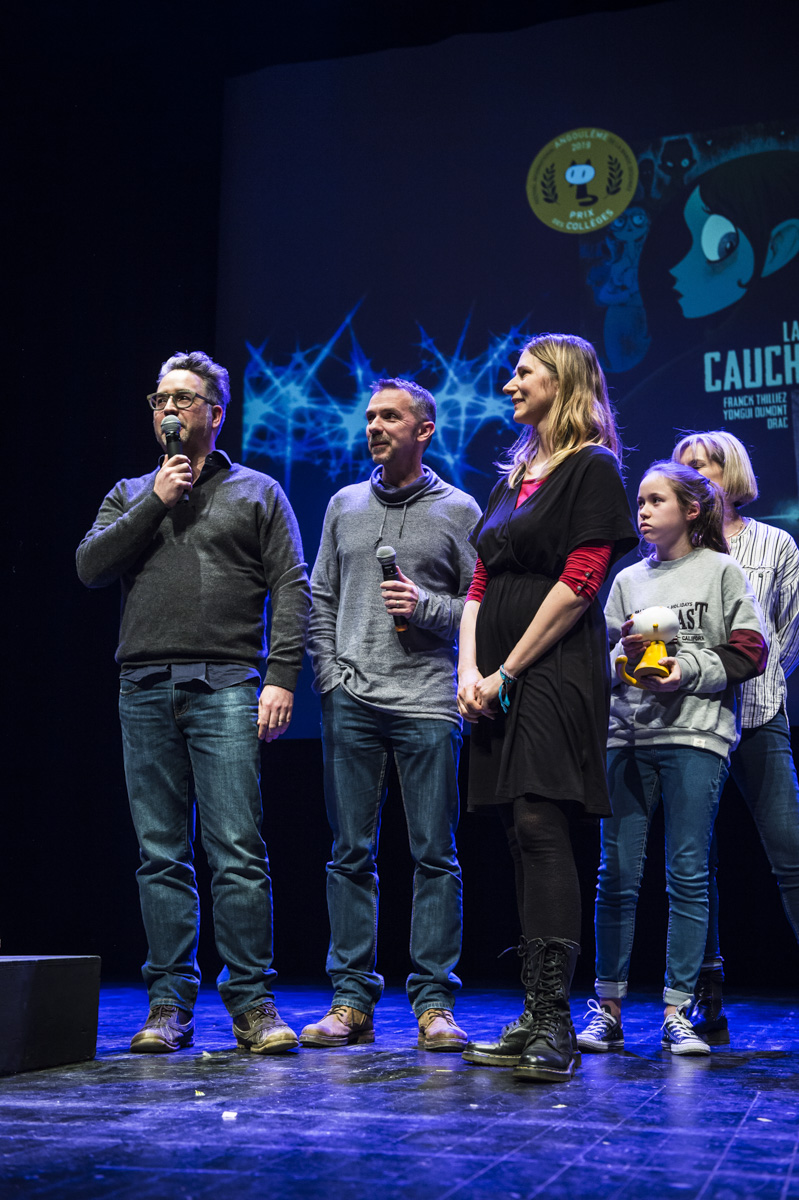 Cérémonie de remise des Prix Découvertes. Franck Thilliez, Dumont Yomgui et Drac
Jungle pour 'La Brigade des Cauchemars'. Théâtre d'Angoulême.